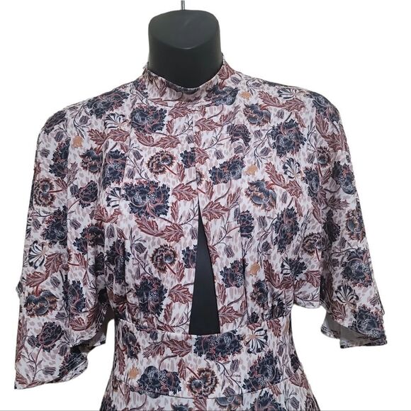 LOVE Brown Blue Tan Floral Print Bohemian Wideleg Jumpsuits Sz Xsmall NWOT - Picture 5 of 10